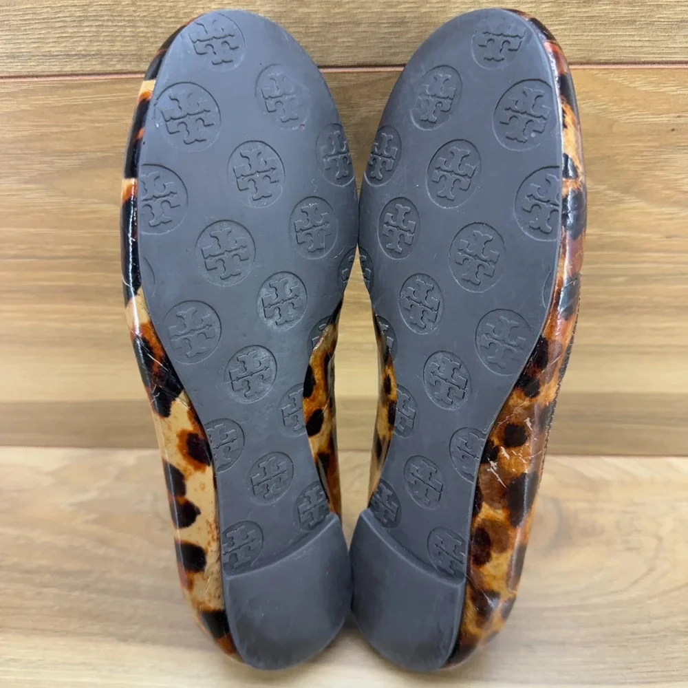 Tory Burch Womens 6 M Leopard Print Patent Leather Reva Flats Ballerinas